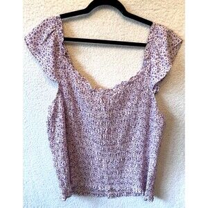 Lush Women's Smocked Cap‎ Sleeve Top Lilac & White Floral NEW Nordstrom Size 3XL